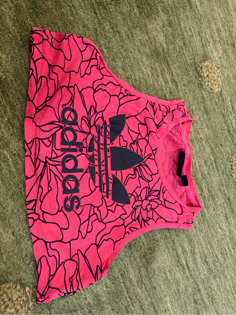 Adidas Pharrell Williams Red Tank Top Black Floral Women’s Medium Crop Top 2017